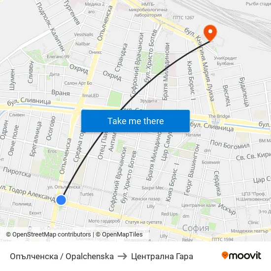 Опълченска / Opalchenska to Централна Гара map