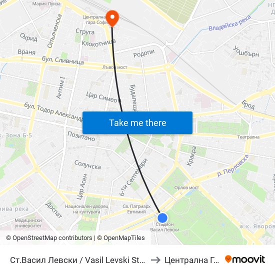 Ст.Васил Левски / Vasil Levski Stadium to Централна Гара map