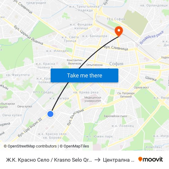 Ж.К. Красно Село / Krasno Selo Qr. (0637) to Централна Гара map