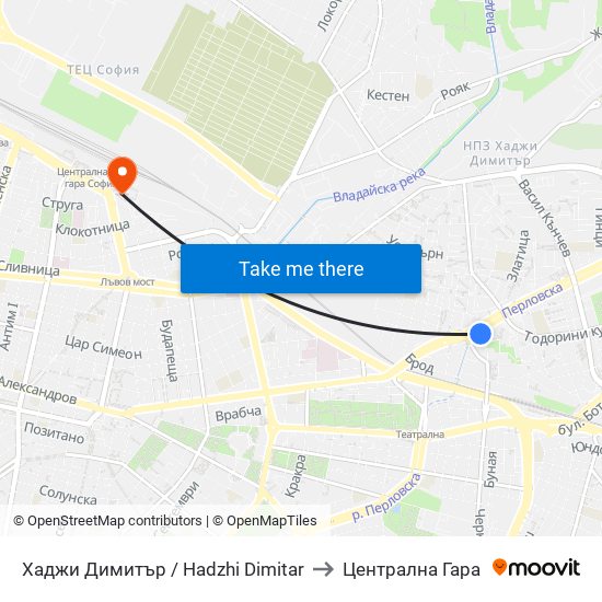 Хаджи Димитър / Hadzhi Dimitar to Централна Гара map