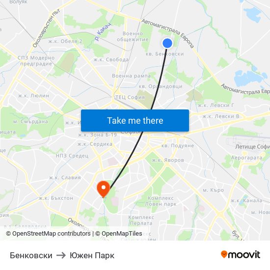 Бенковски to Южен Парк map
