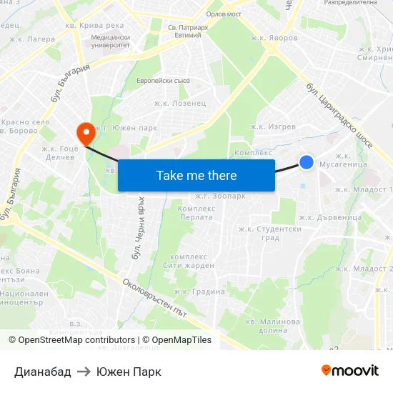 Дианабад to Южен Парк map