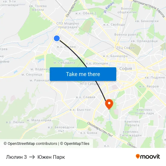 Люлин 3 to Южен Парк map