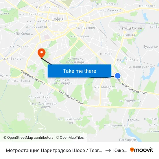 Ⓜ️ Метростанция Цариградско Шосе / Tsarigradsko Shosse Metro Station (1016) to Южен Парк map