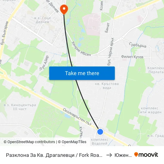 Разклона За Кв. Драгалевци / Fork Road To Dragalevtsi Qr. (1457) to Южен Парк map