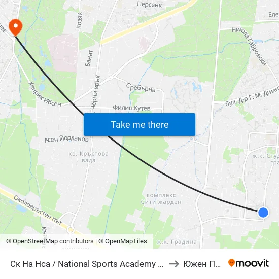Ск На Нса / National Sports Academy (1609) to Южен Парк map