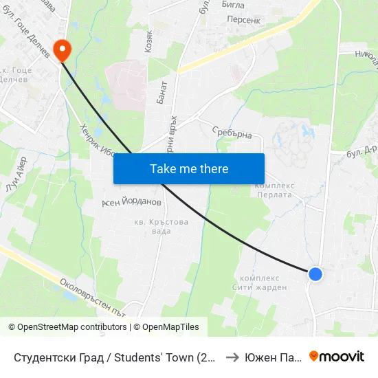 Студентски Град / Students' Town (2382) to Южен Парк map