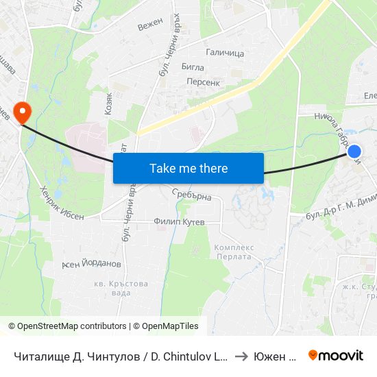 Читалище Д. Чинтулов / D. Chintulov Library (2366) to Южен Парк map