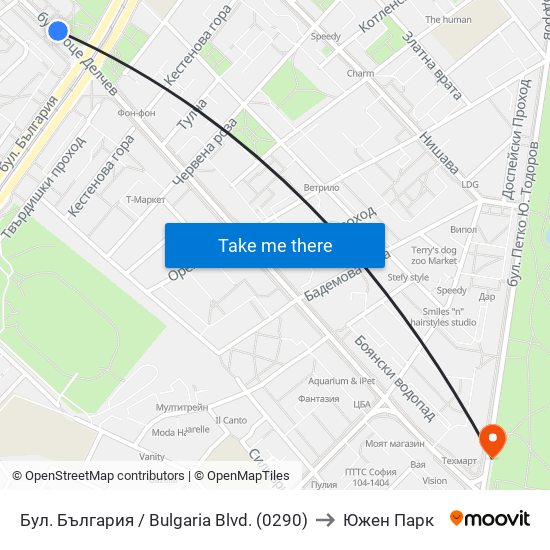 Бул. България / Bulgaria Blvd. (0290) to Южен Парк map