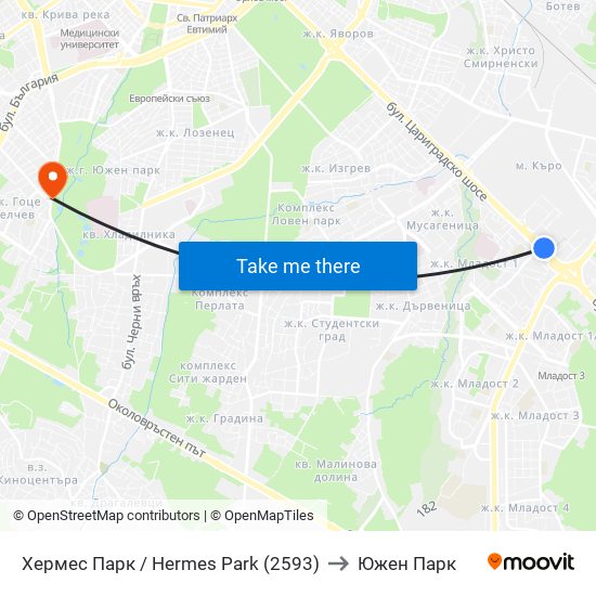 Хермес Парк / Hermes Park (2593) to Южен Парк map