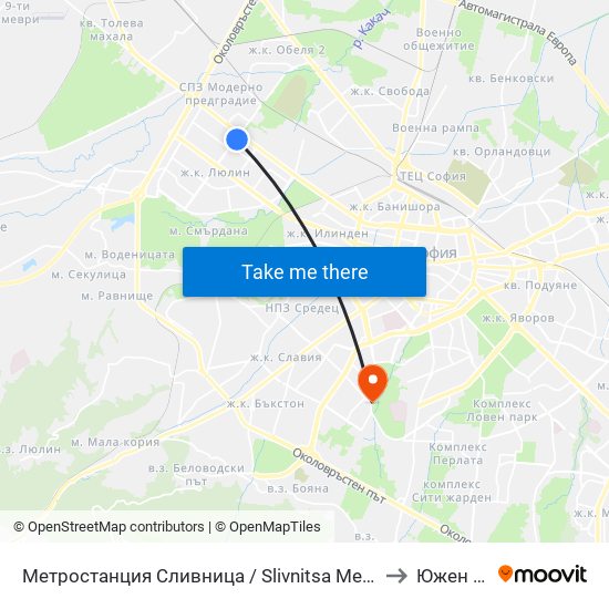 Метростанция Сливница / Slivnitsa Metro Station (1063) to Южен Парк map