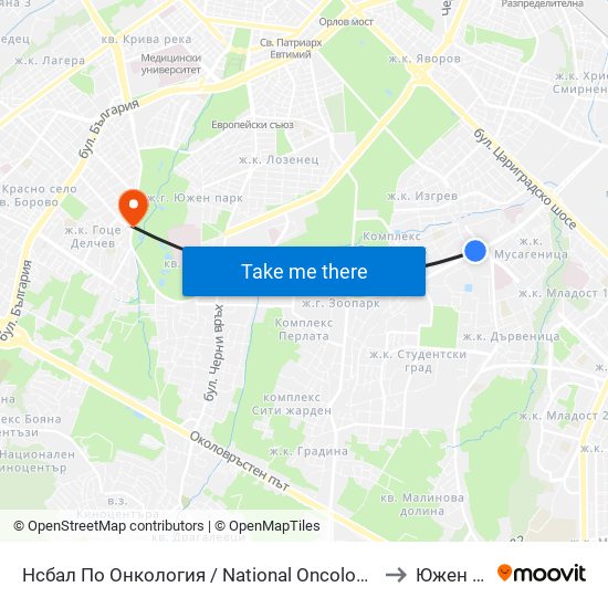 Нсбал По Онкология / National Oncology Hospital (2542) to Южен Парк map