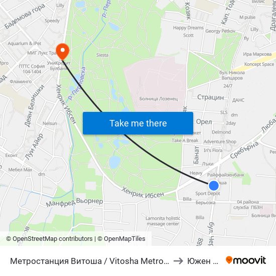 Метростанция Витоша / Vitosha Metro Station (2756) to Южен Парк map