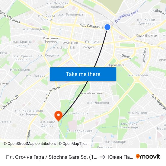 Пл. Сточна Гара / Stochna Gara Sq. (1311) to Южен Парк map
