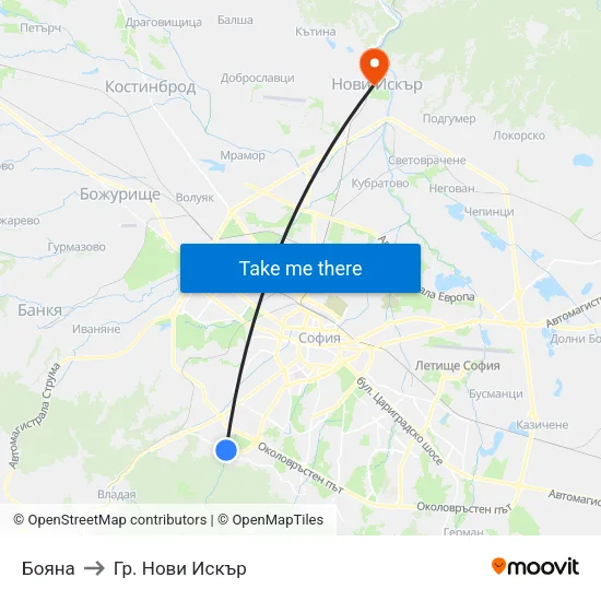 Бояна to Гр. Нови Искър map