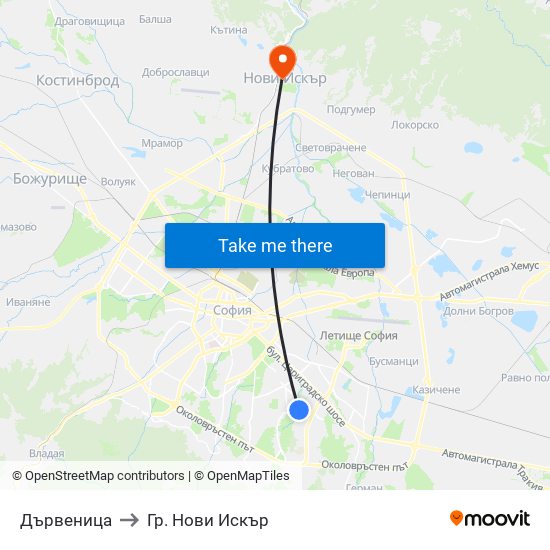 Дървеница to Гр. Нови Искър map