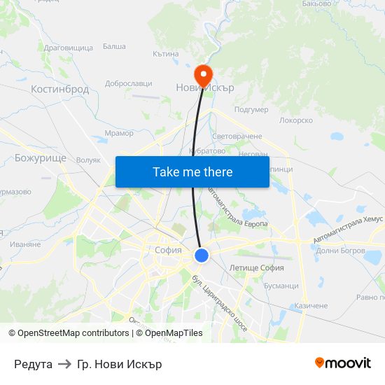 Редута to Гр. Нови Искър map