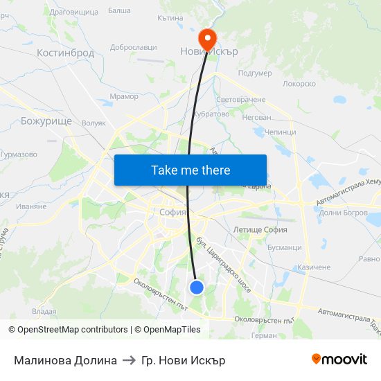 Малинова Долина to Гр. Нови Искър map