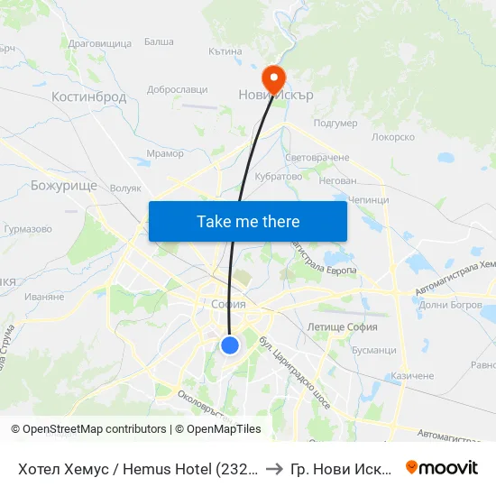 Ⓜ️ Хотел Хемус / Hemus Hotel (2329) to Гр. Нови Искър map
