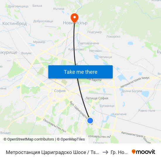 Метростанция Цариградско Шосе / Tsarigradsko Shosse Metro Station (1016) to Гр. Нови Искър map