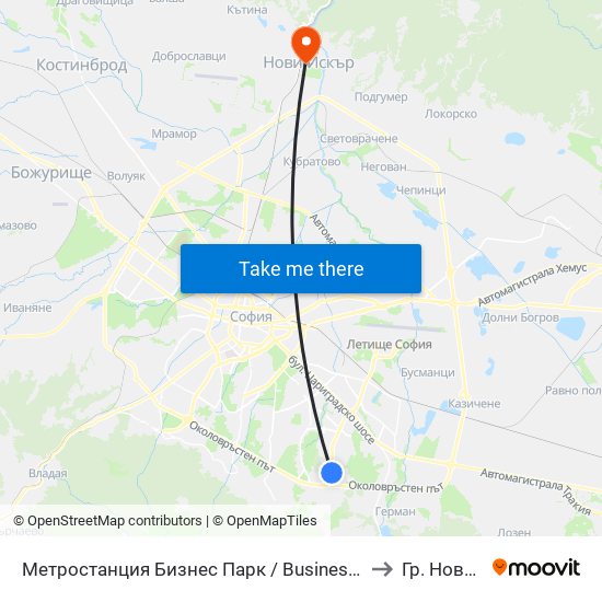 Метростанция Бизнес Парк / Business Park Metro Station (2490) to Гр. Нови Искър map