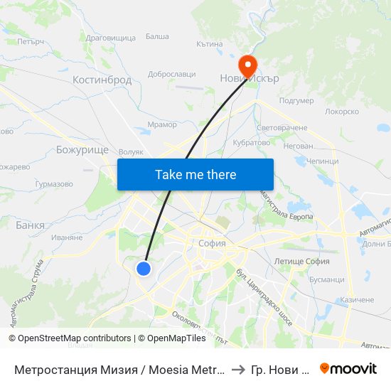 Метростанция Мизия / Moesia Metro Station (6089) to Гр. Нови Искър map