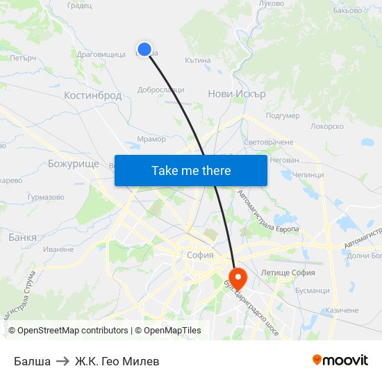 Балша to Ж.К. Гео Милев map