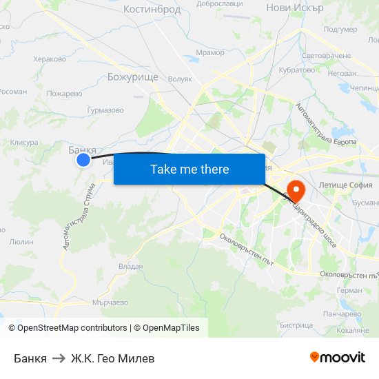 Банкя to Ж.К. Гео Милев map