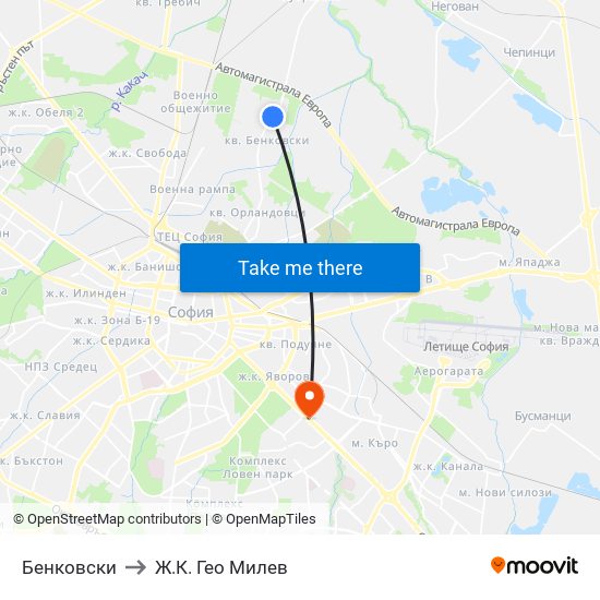 Бенковски to Ж.К. Гео Милев map