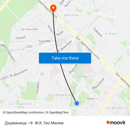 Дървеница to Ж.К. Гео Милев map