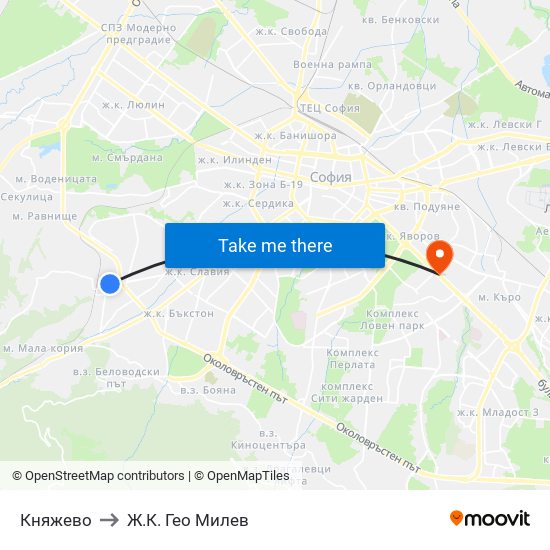 Княжево to Ж.К. Гео Милев map