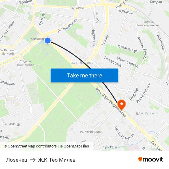 Лозенец to Ж.К. Гео Милев map