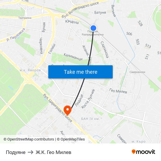 Подуяне to Ж.К. Гео Милев map