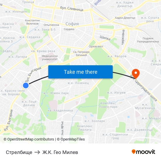 Стрелбище to Ж.К. Гео Милев map