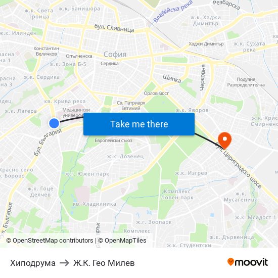 Хиподрума to Ж.К. Гео Милев map