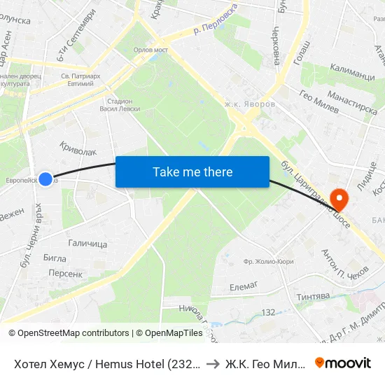 Ⓜ️ Хотел Хемус / Hemus Hotel (2329) to Ж.К. Гео Милев map