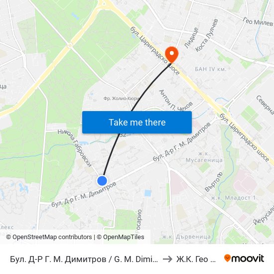 Бул. Д-Р Г. М. Димитров / G. M. Dimitrov Blvd. (0317) to Ж.К. Гео Милев map