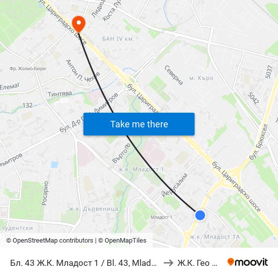 Бл. 43 Ж.К. Младост 1 / Bl. 43, Mladost 1 Qr. (0218) to Ж.К. Гео Милев map