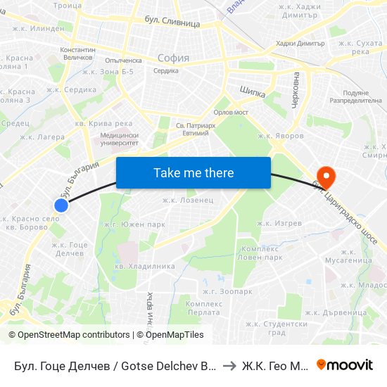 Бул. Гоце Делчев / Gotse Delchev Blvd. (0313) to Ж.К. Гео Милев map