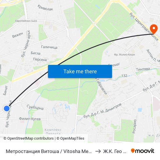 Метростанция Витоша / Vitosha Metro Station (2755) to Ж.К. Гео Милев map