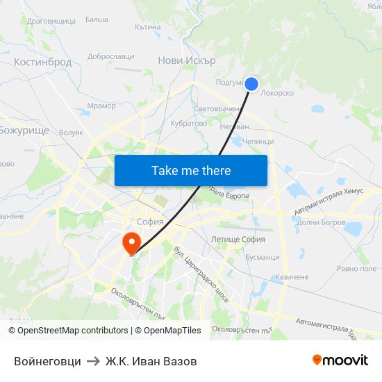 Войнеговци to Ж.К. Иван Вазов map
