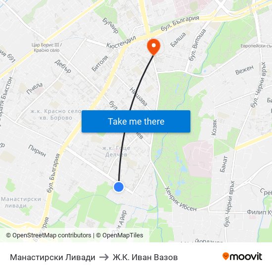 Манастирски Ливади to Ж.К. Иван Вазов map