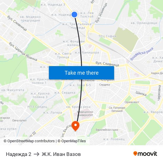 Надежда 2 to Ж.К. Иван Вазов map