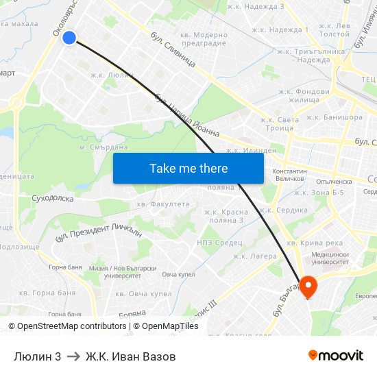 Люлин 3 to Ж.К. Иван Вазов map