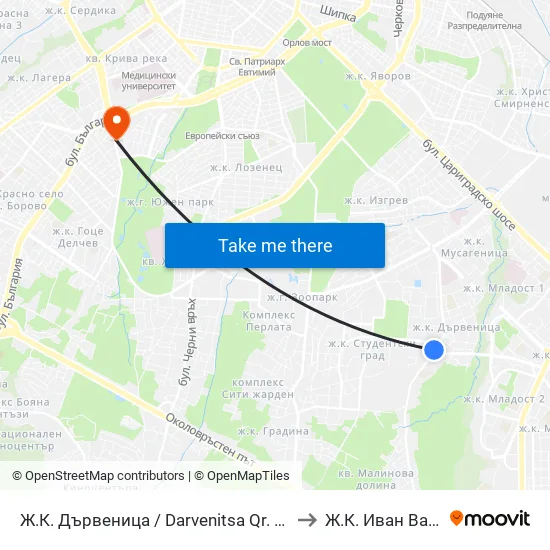 Ж.К. Дървеница / Darvenitsa Qr. (1012) to Ж.К. Иван Вазов map