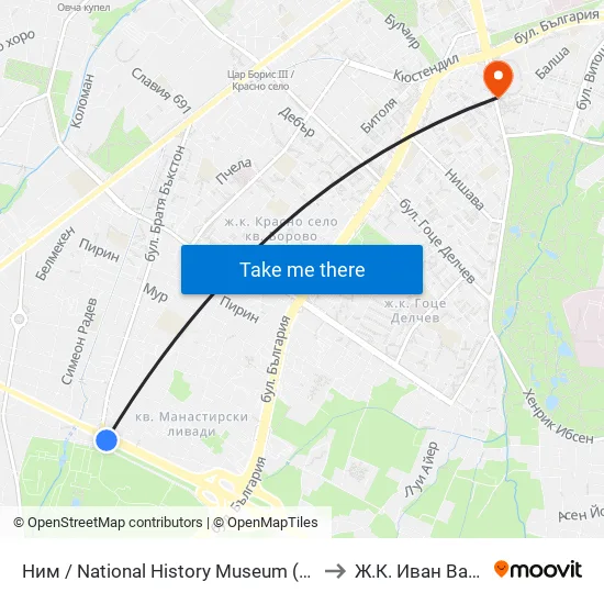 🎨 Ним / National History Museum (1464) to Ж.К. Иван Вазов map