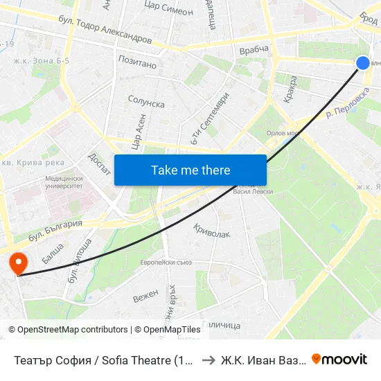 Театър София / Sofia Theatre (1727) to Ж.К. Иван Вазов map