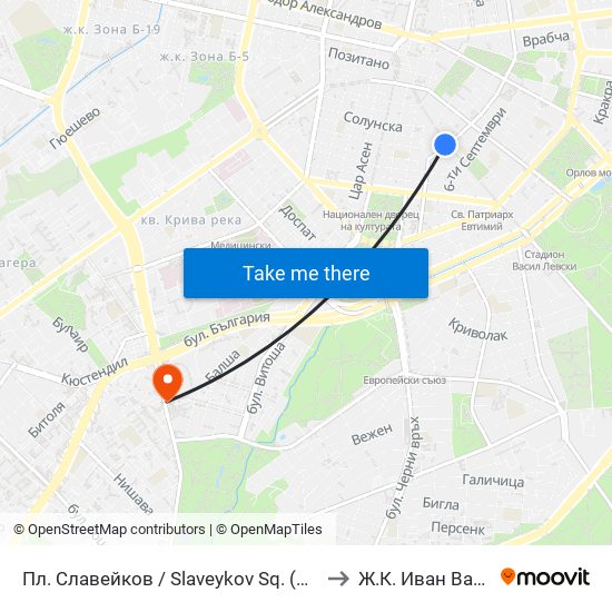 Пл. Славейков / Slaveykov Sq. (1908) to Ж.К. Иван Вазов map