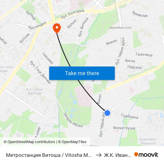 Метростанция Витоша / Vitosha Metro Station (0909) to Ж.К. Иван Вазов map