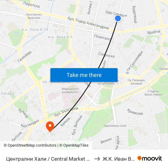 Централни Хали / Central Market Hall (2337) to Ж.К. Иван Вазов map